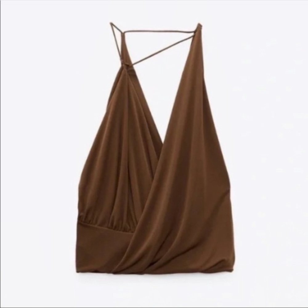 Zara Brown Draped Halter Tank Top